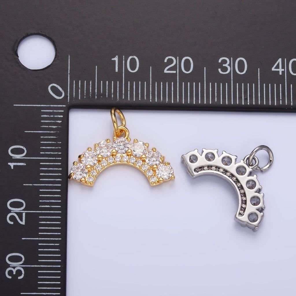 24K Gold plated CZ Micro Paved Curved Geometric Charm in Gold & Silver | W419 