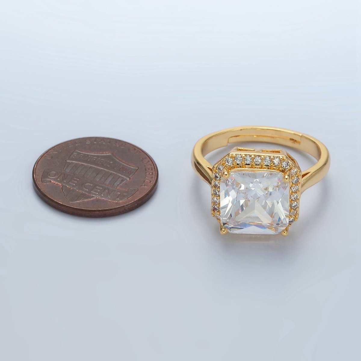 24k Gold plated CZ Micro Paved Diamond Square Adjustable Ring | O - 1413 - DLUXCA