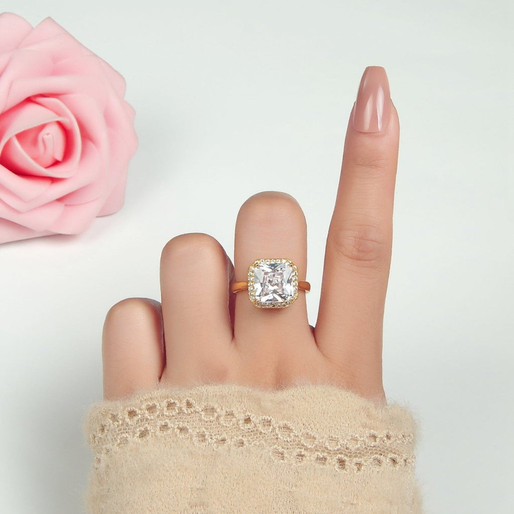 24k Gold plated CZ Micro Paved Diamond Square Adjustable Ring | O - 1413 - DLUXCA
