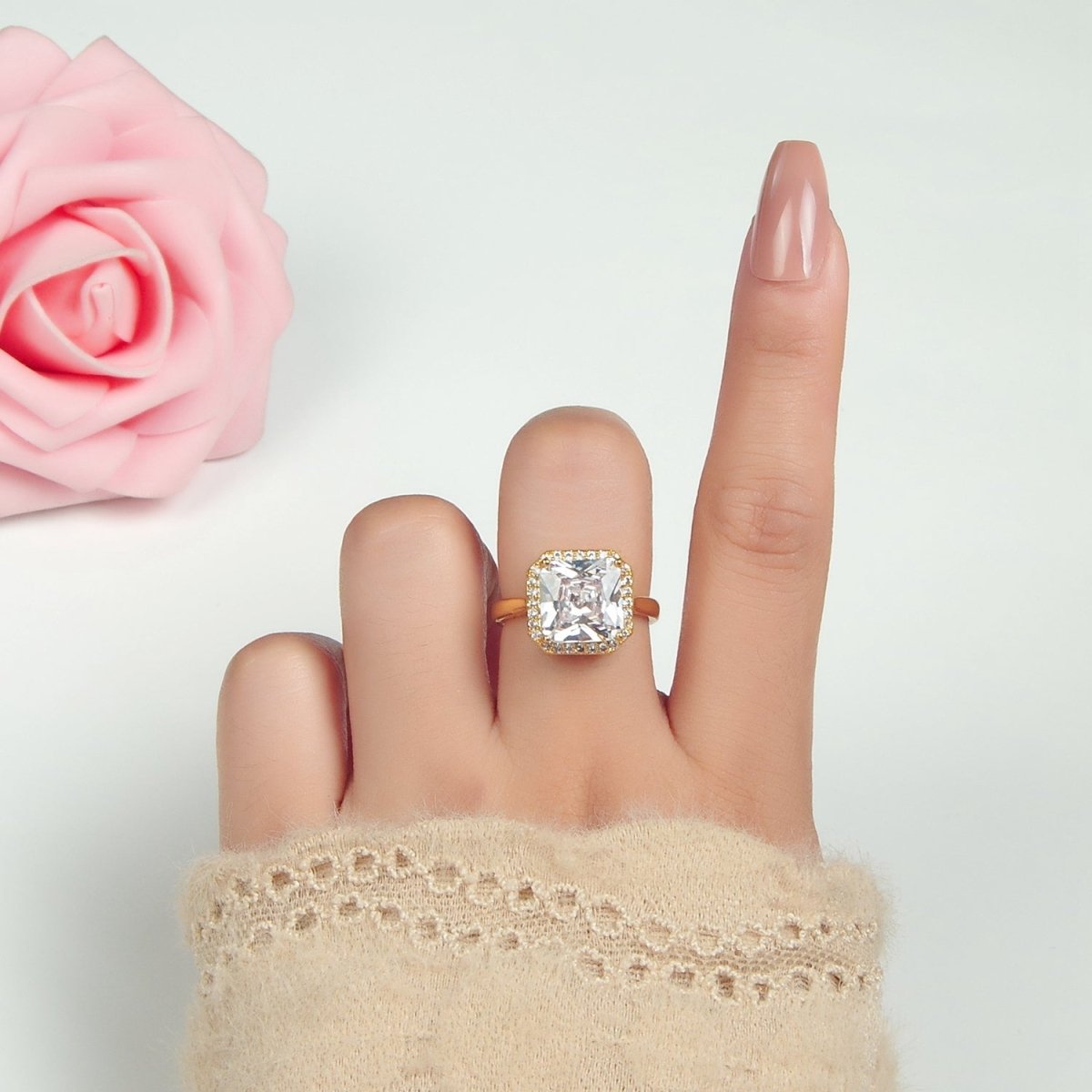 24k Gold plated CZ Micro Paved Diamond Square Adjustable Ring | O - 1413 - DLUXCA