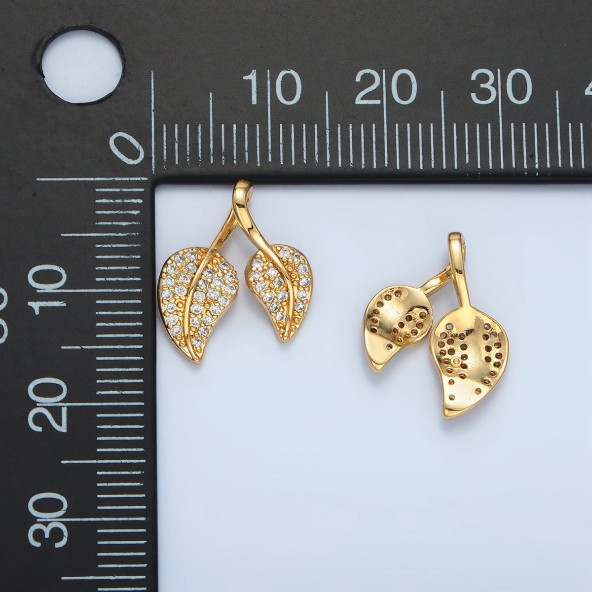 24k Gold plated CZ Micro Paved Double Leaf Pendant | AA - 860 - DLUXCA