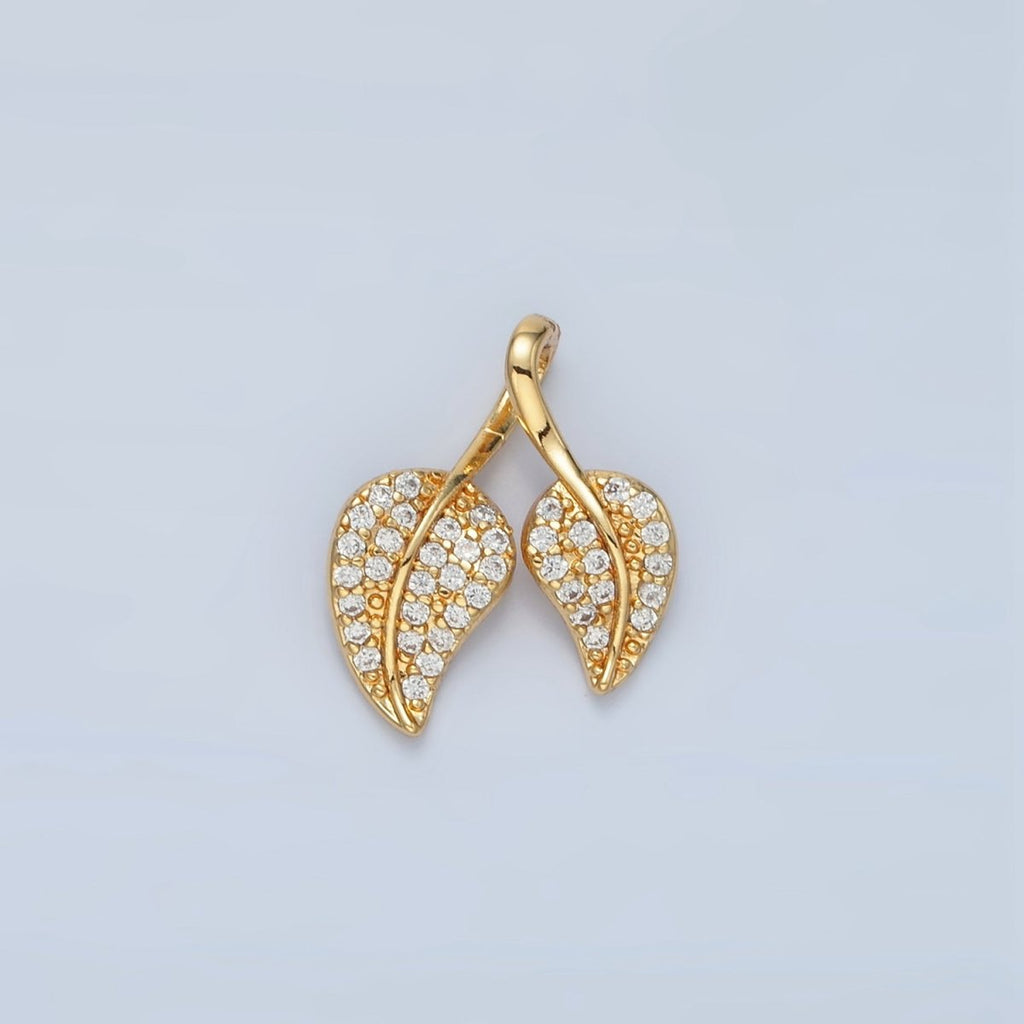 24k Gold plated CZ Micro Paved Double Leaf Pendant | AA - 860 - DLUXCA