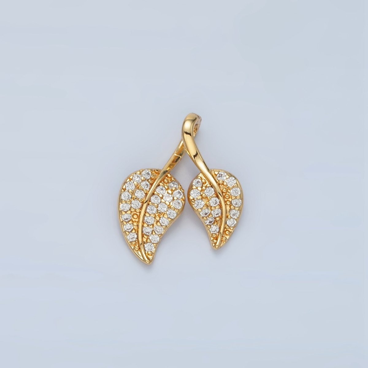 24k Gold plated CZ Micro Paved Double Leaf Pendant | AA - 860 - DLUXCA