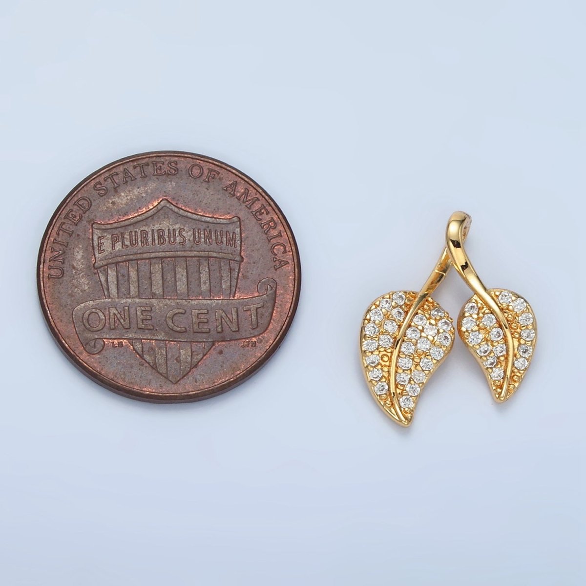 24k Gold plated CZ Micro Paved Double Leaf Pendant | AA - 860 - DLUXCA