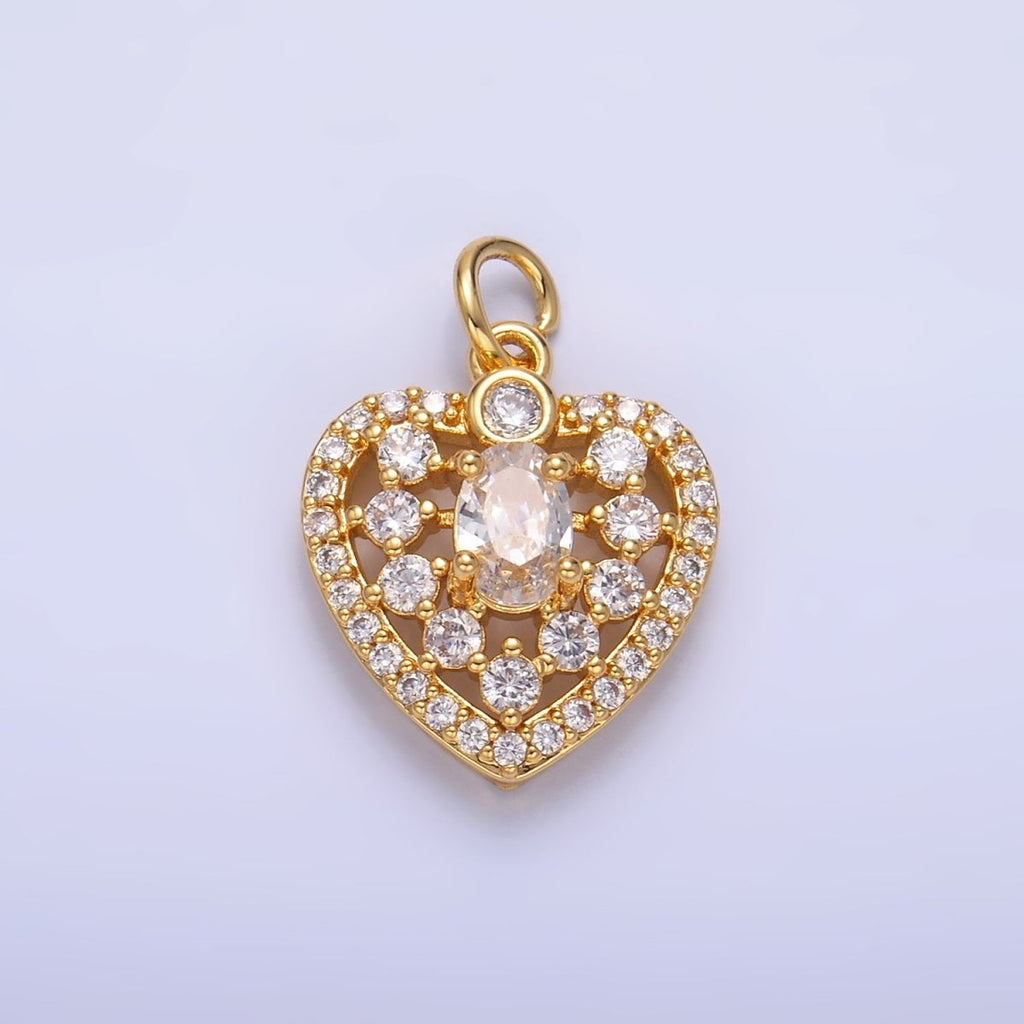 24K Gold plated CZ Micro Paved Heart Charm in Gold & Silver | W802 - DLUXCA
