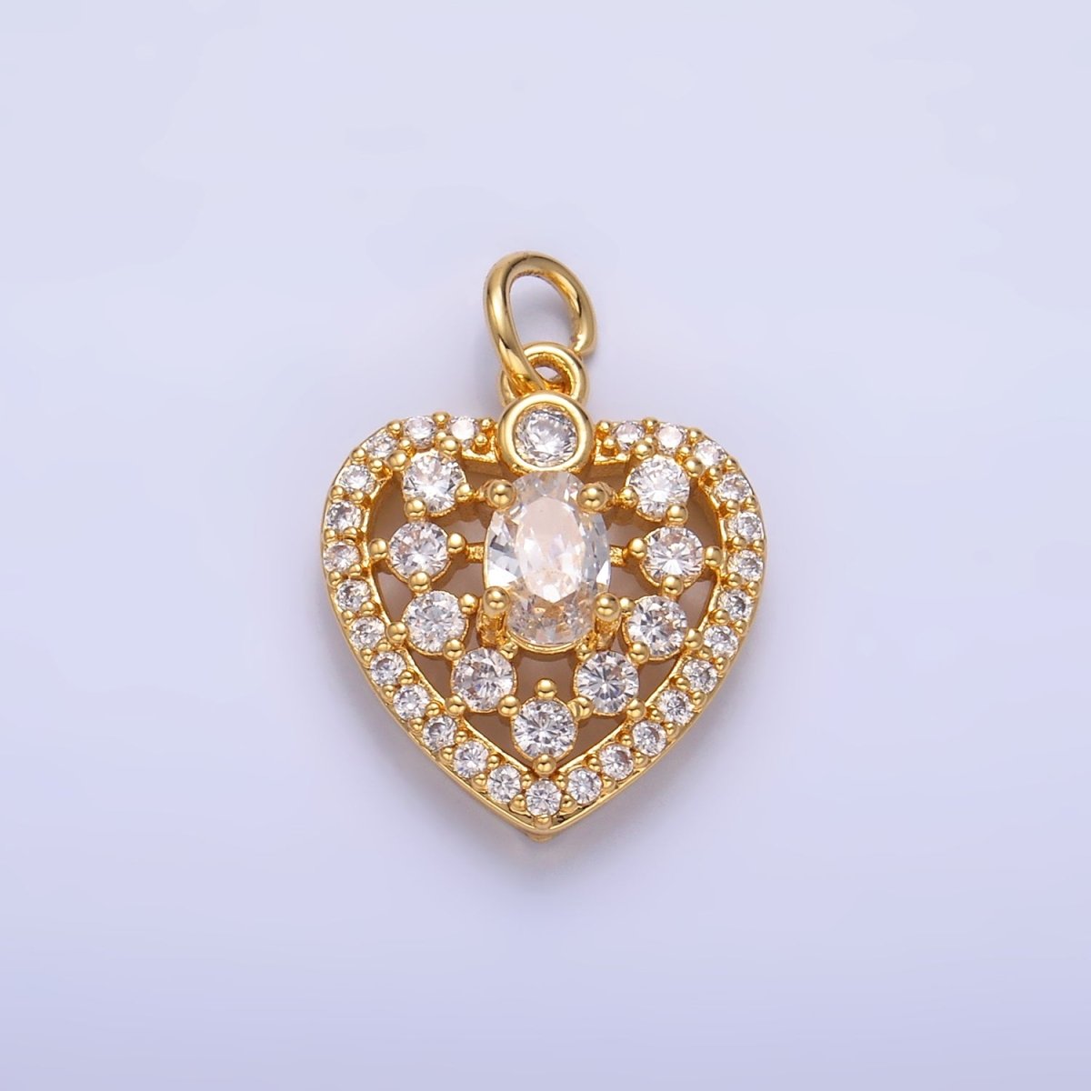 24K Gold plated CZ Micro Paved Heart Charm in Gold & Silver | W802 - DLUXCA