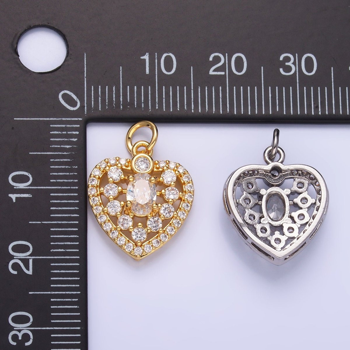 24K Gold plated CZ Micro Paved Heart Charm in Gold & Silver | W802 - DLUXCA