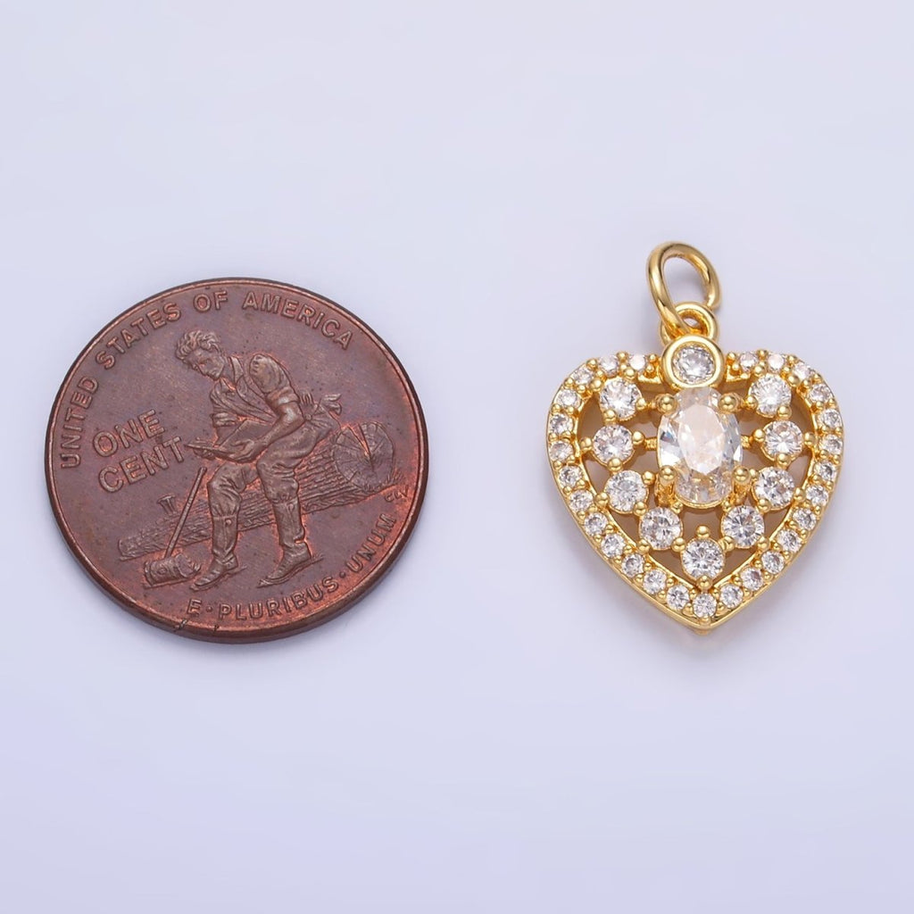 24K Gold plated CZ Micro Paved Heart Charm in Gold & Silver | W802 - DLUXCA