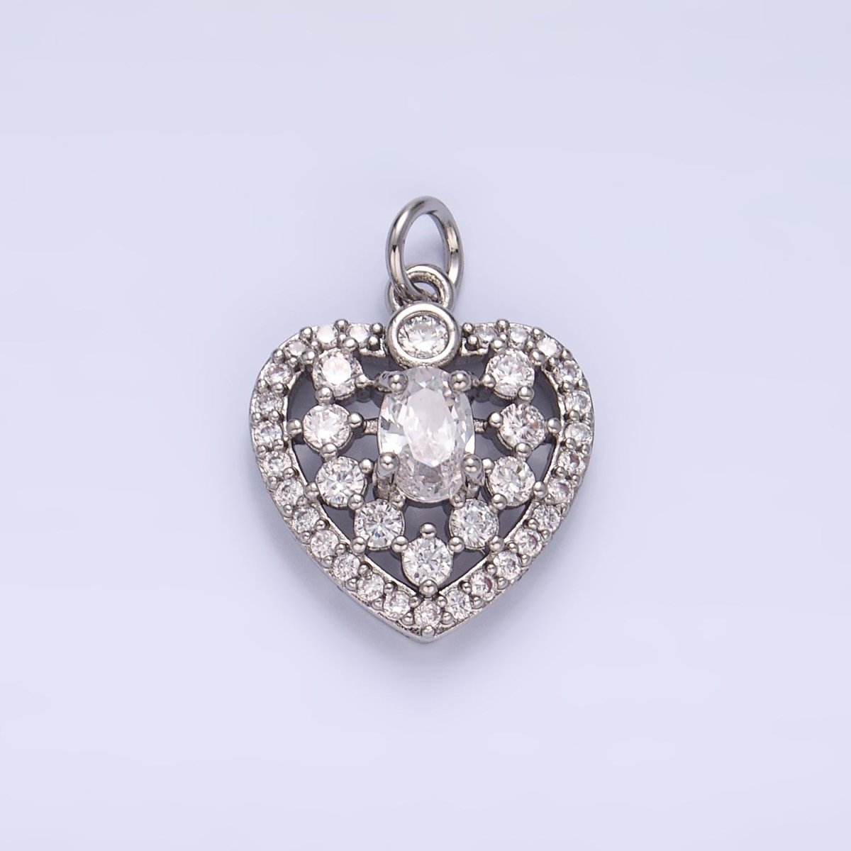 24K Gold plated CZ Micro Paved Heart Charm in Gold & Silver | W802 - DLUXCA