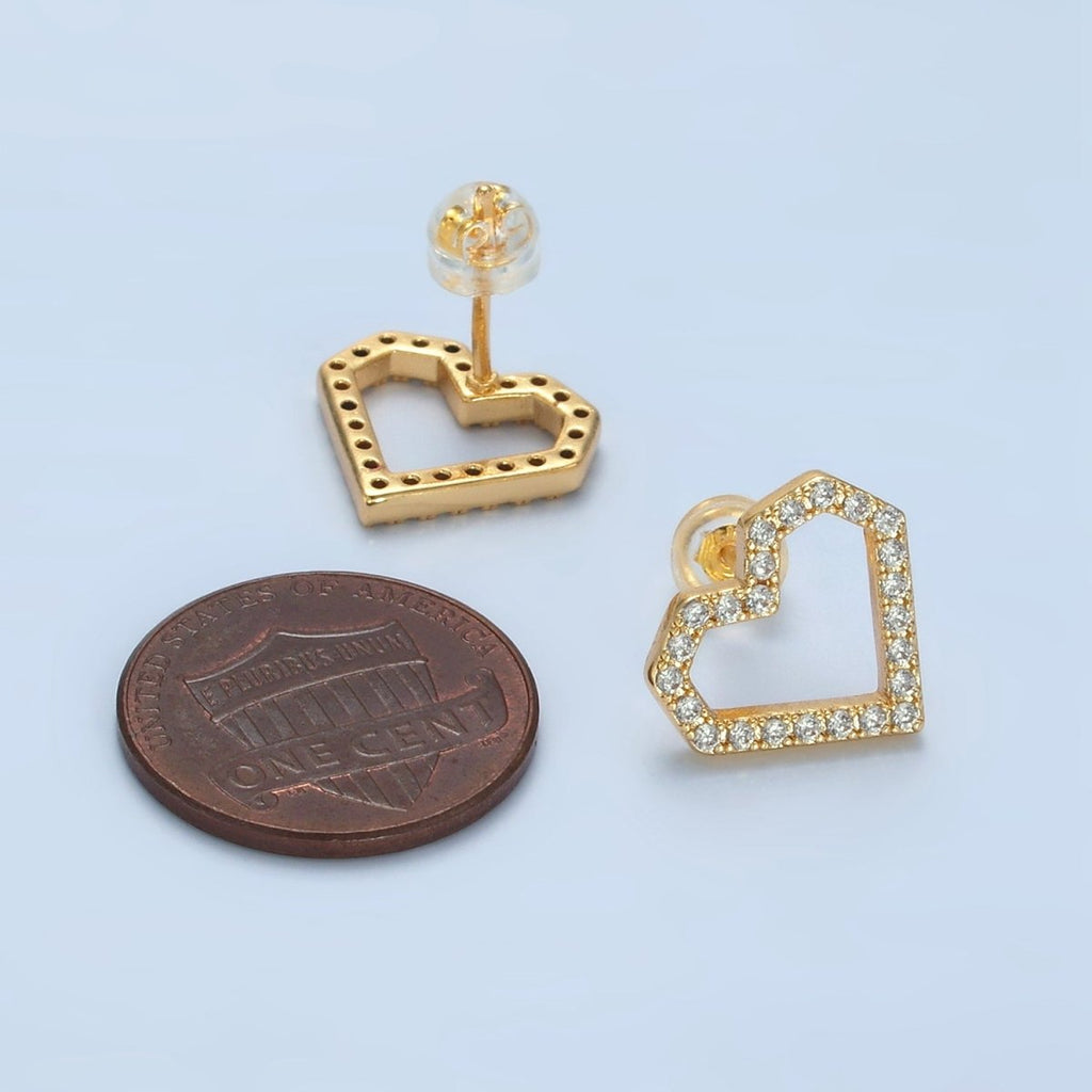 24K Gold plated CZ Micro Paved Heart Stud Earrings | AD - 739 - DLUXCA