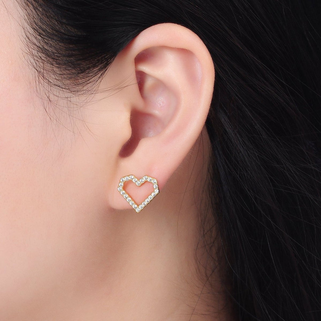 24K Gold plated CZ Micro Paved Heart Stud Earrings | AD - 739 - DLUXCA