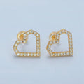 24K Gold plated CZ Micro Paved Heart Stud Earrings | AD - 739 - DLUXCA