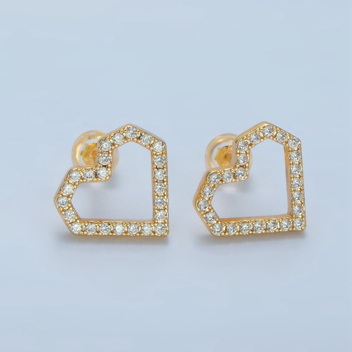 24K Gold plated CZ Micro Paved Heart Stud Earrings | AD - 739 - DLUXCA