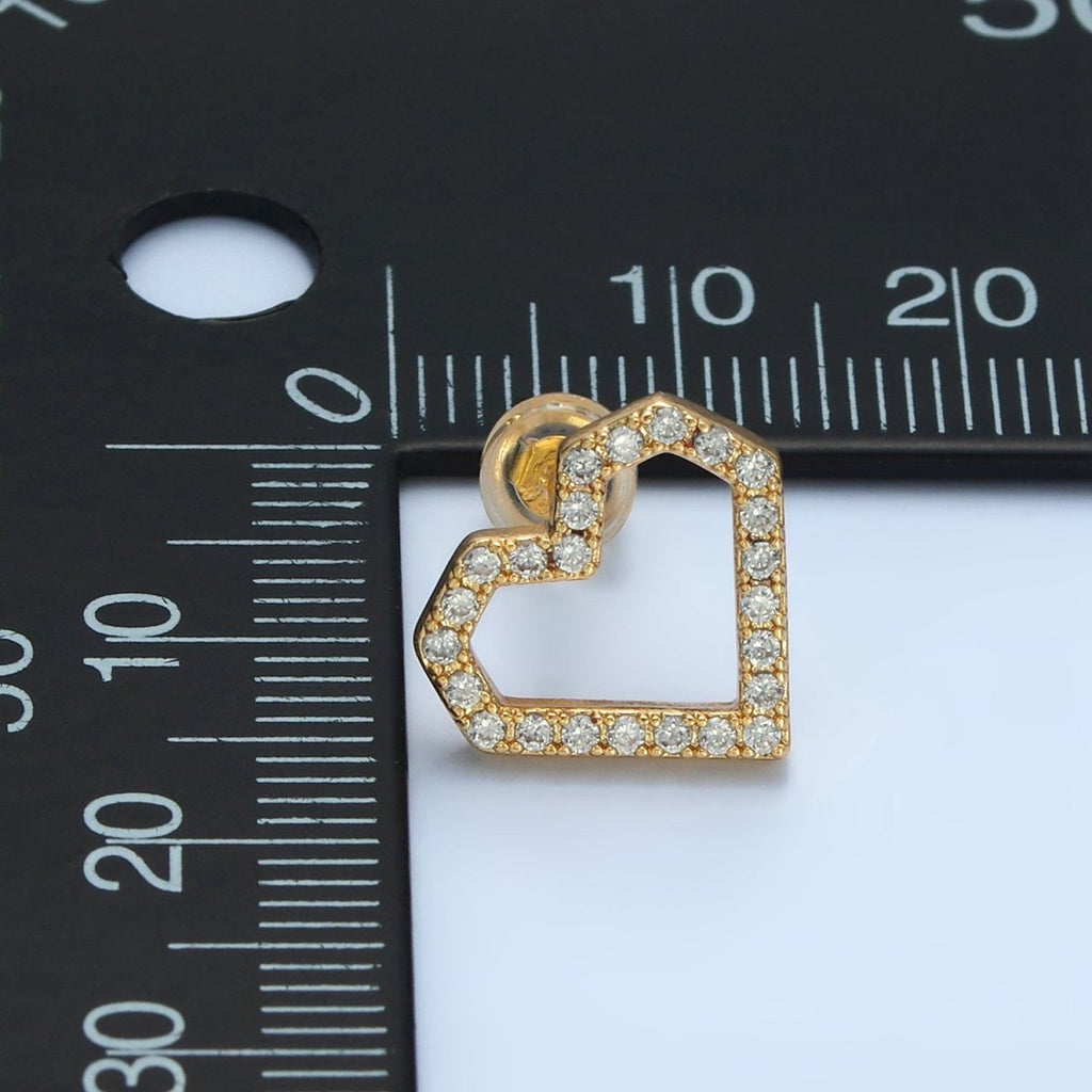 24K Gold plated CZ Micro Paved Heart Stud Earrings | AD - 739 - DLUXCA
