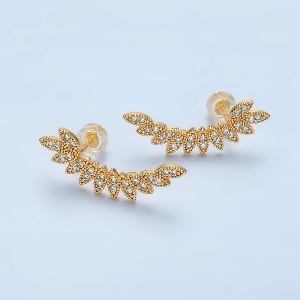 24k Gold plated CZ Micro Paved Leaf Nature Stud Earrings | AD - 745 - DLUXCA