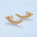 24k Gold plated CZ Micro Paved Leaf Nature Stud Earrings | AD - 745 - DLUXCA