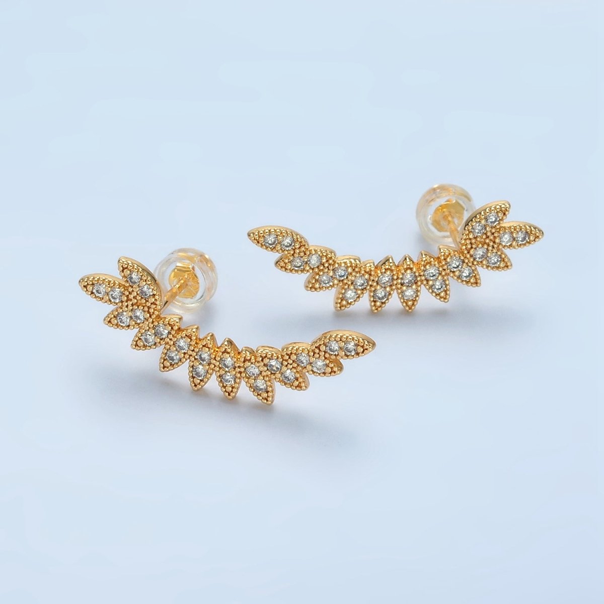 24k Gold plated CZ Micro Paved Leaf Nature Stud Earrings | AD - 745 - DLUXCA
