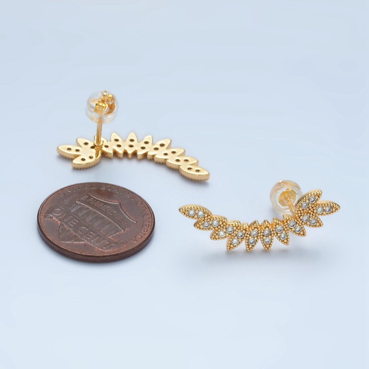 24k Gold plated CZ Micro Paved Leaf Nature Stud Earrings | AD - 745 - DLUXCA