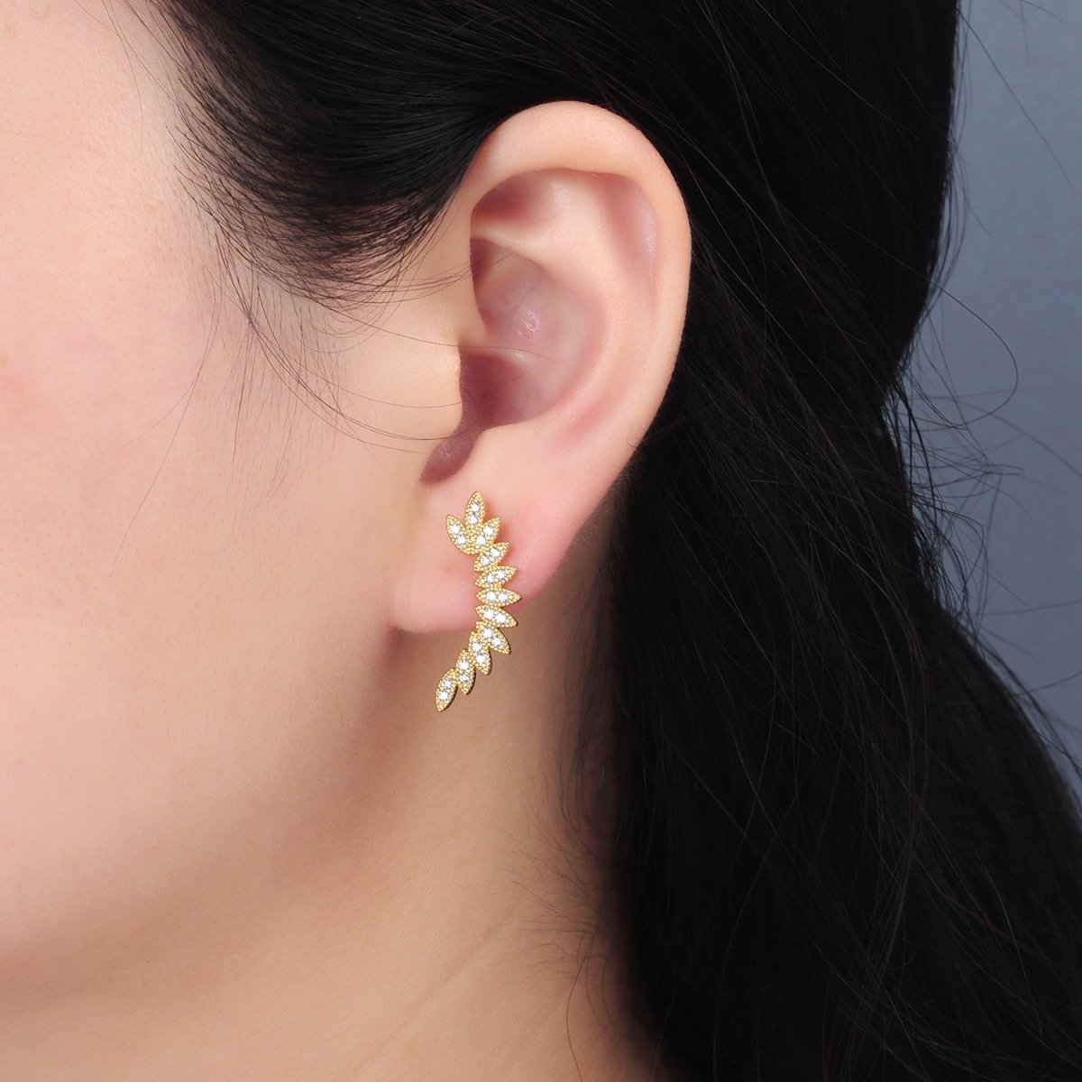 24k Gold plated CZ Micro Paved Leaf Nature Stud Earrings | AD - 745 - DLUXCA