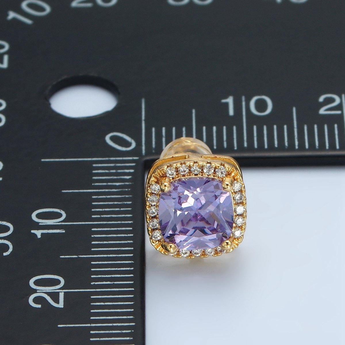 24K Gold plated CZ Micro Paved Purple Crystal Square Stud Earrings | AD - 742 - DLUXCA