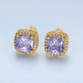 24K Gold plated CZ Micro Paved Purple Crystal Square Stud Earrings | AD - 742 - DLUXCA