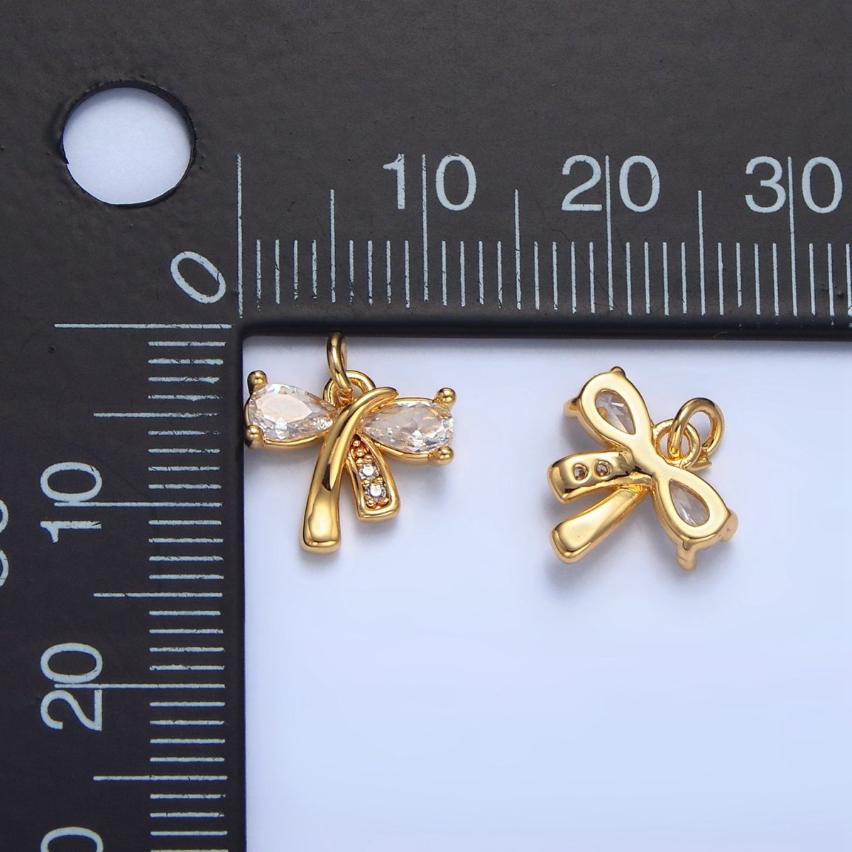 24K Gold plated CZ Micro Paved Ribbon Bow Mini Charm | X860 - DLUXCA