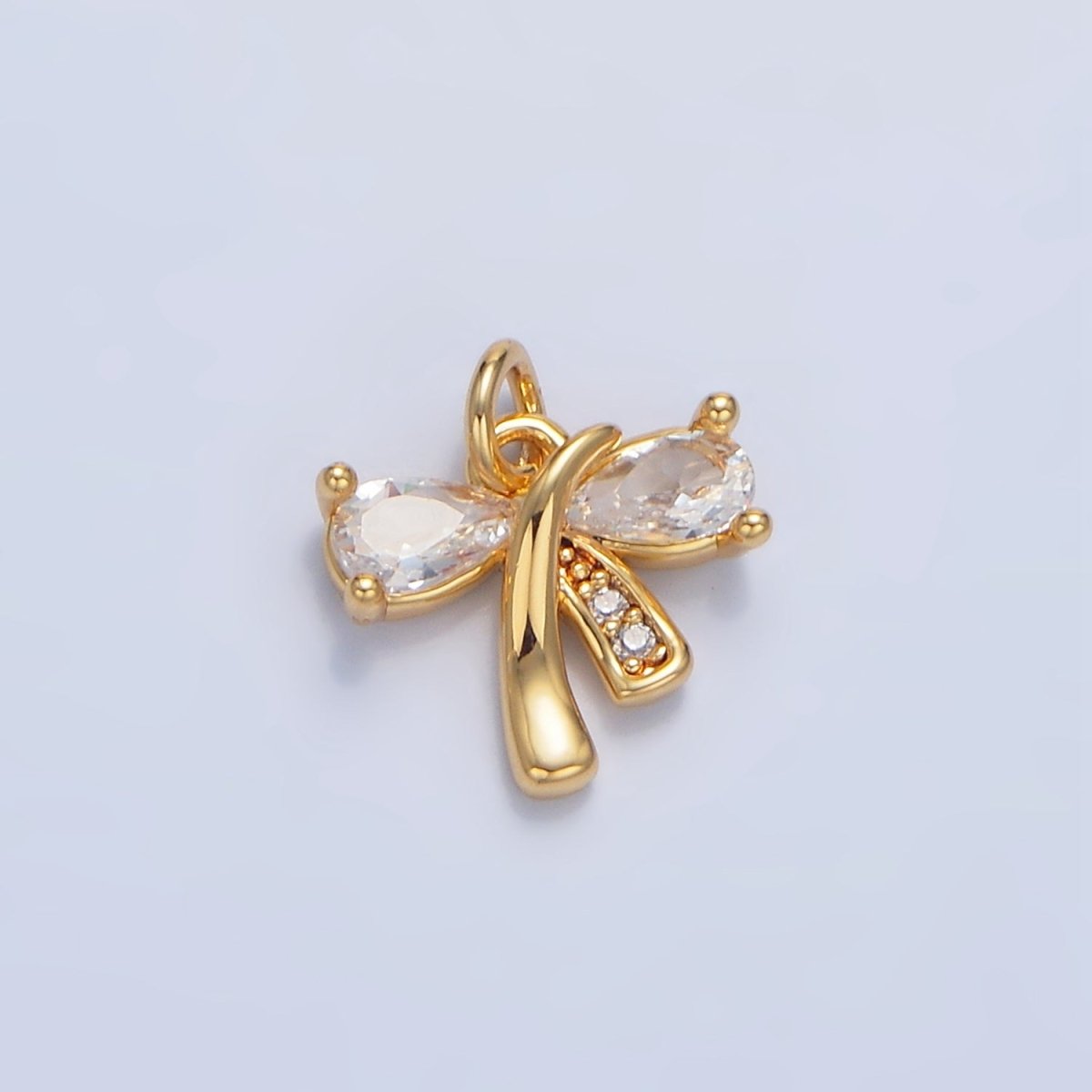 24K Gold plated CZ Micro Paved Ribbon Bow Mini Charm | X860 - DLUXCA