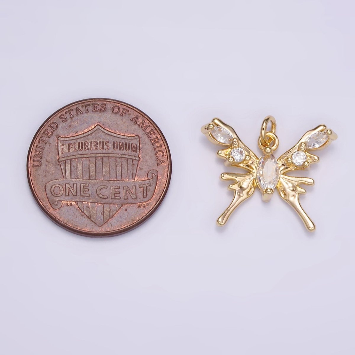 24K Gold plated CZ Molten Drip Butterfly Insect Charm in Gold & Silver | AC170 - DLUXCA
