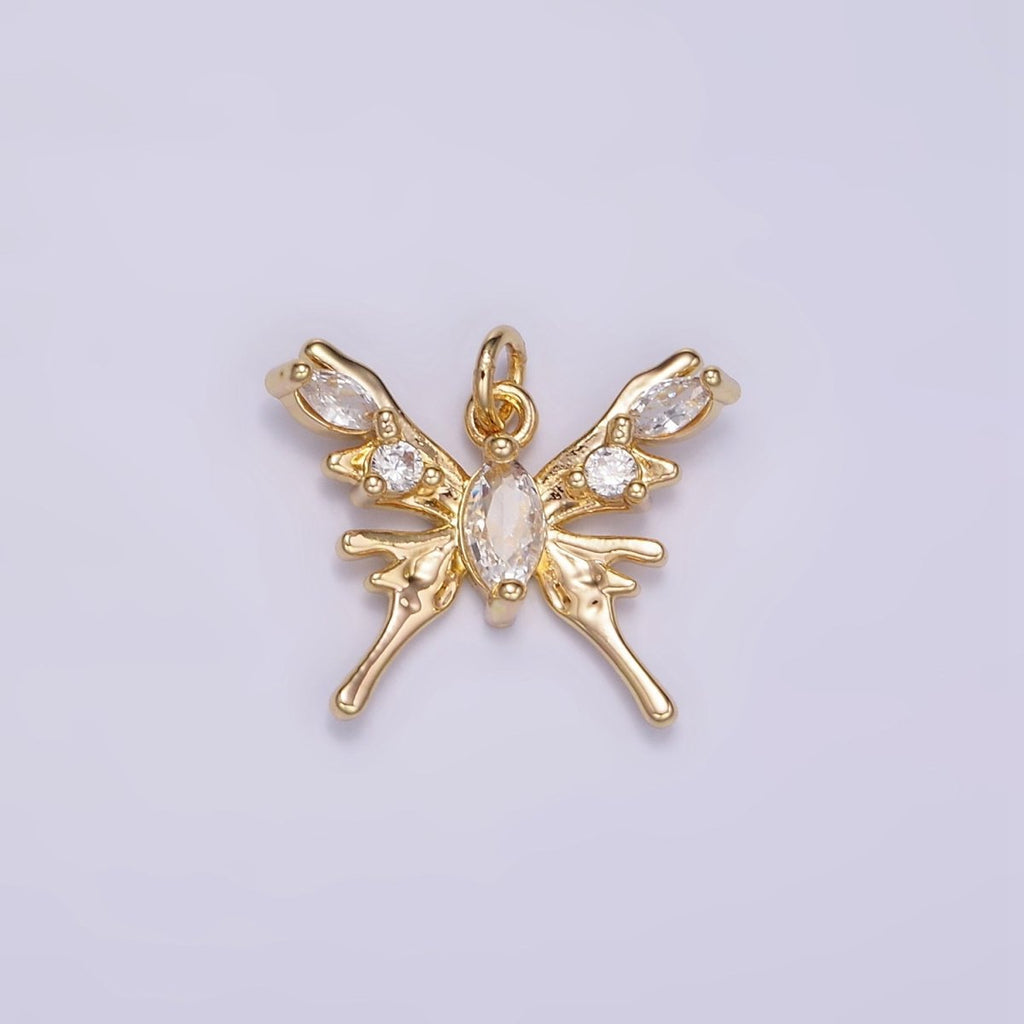 24K Gold plated CZ Molten Drip Butterfly Insect Charm in Gold & Silver | AC170 - DLUXCA