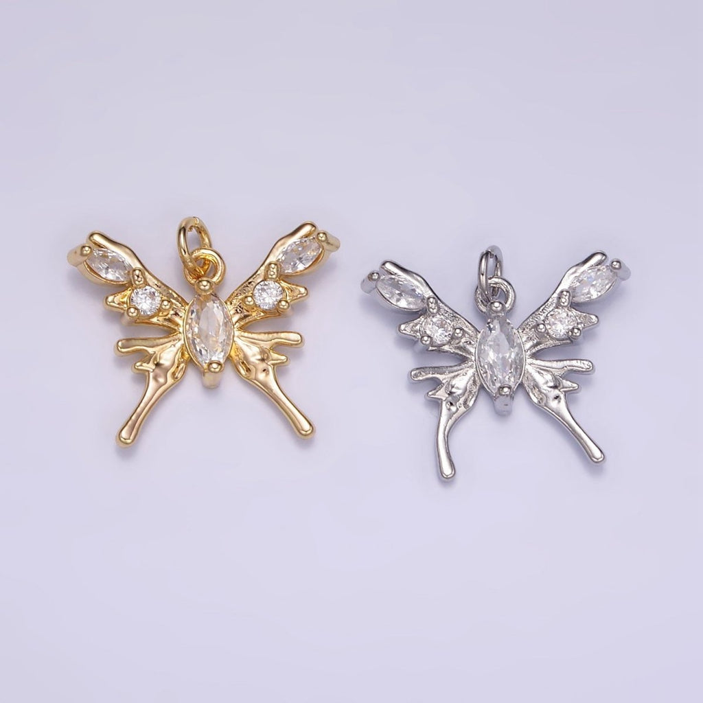 24K Gold plated CZ Molten Drip Butterfly Insect Charm in Gold & Silver | AC170 - DLUXCA