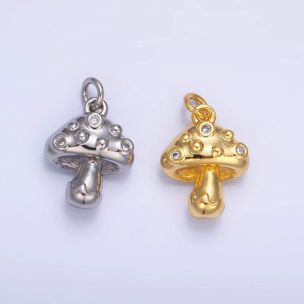 24K Gold plated CZ Mushroom Plant Charm in Gold & Silver | W353 - DLUXCA