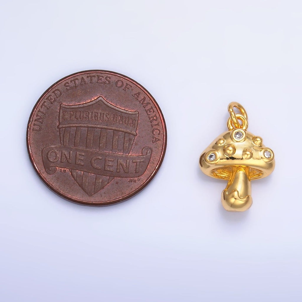 24K Gold plated CZ Mushroom Plant Charm in Gold & Silver | W353 - DLUXCA