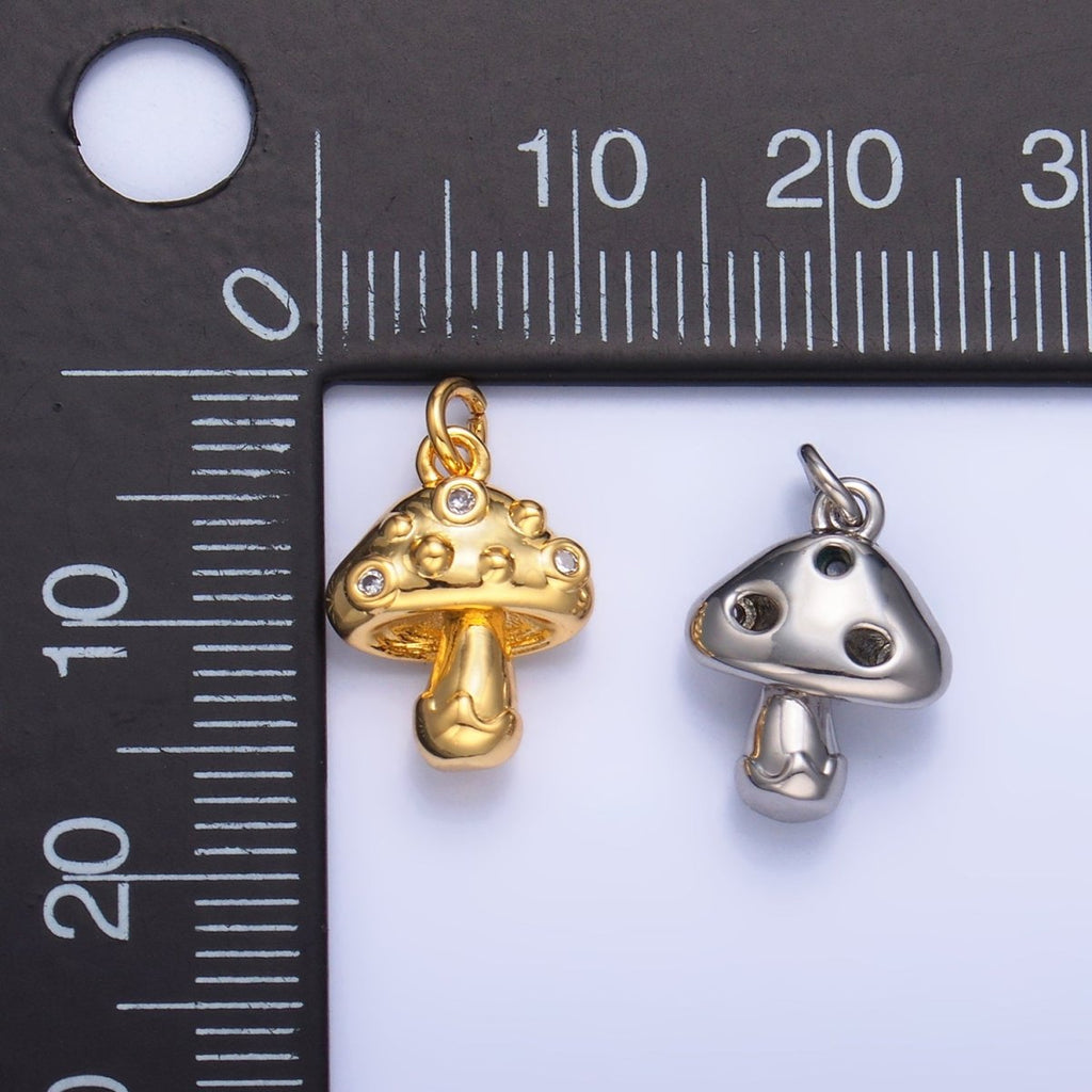 24K Gold plated CZ Mushroom Plant Charm in Gold & Silver | W353 - DLUXCA