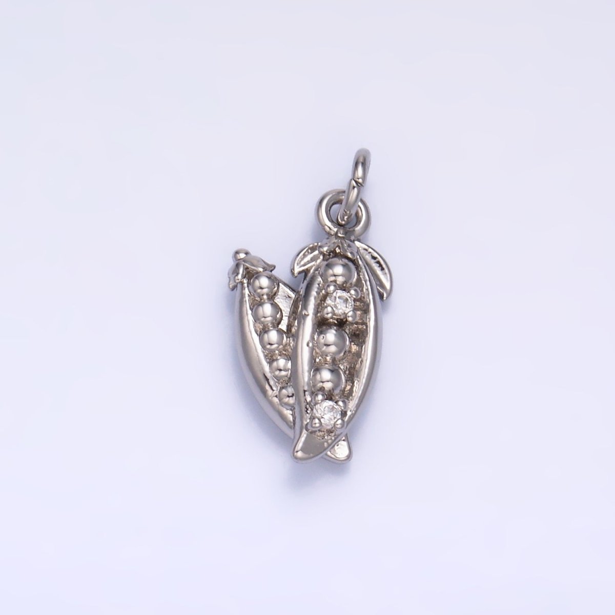 24K Gold plated CZ Pea Pods Fruit Multidimensional 3D Charm in Gold & Silver | M173 