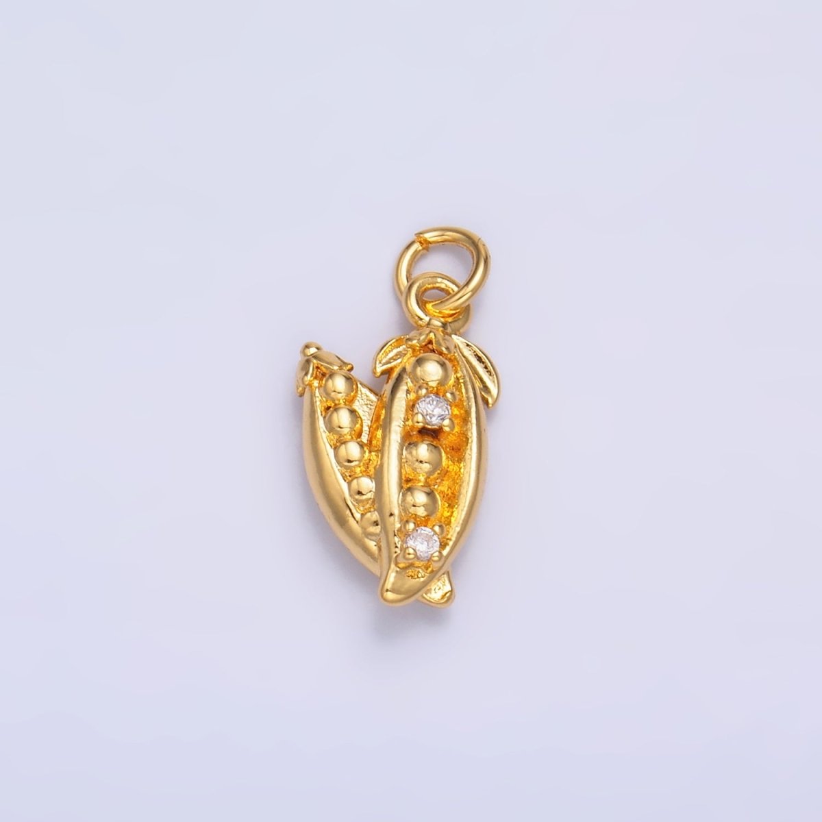 24K Gold plated CZ Pea Pods Fruit Multidimensional 3D Charm in Gold & Silver | M173 