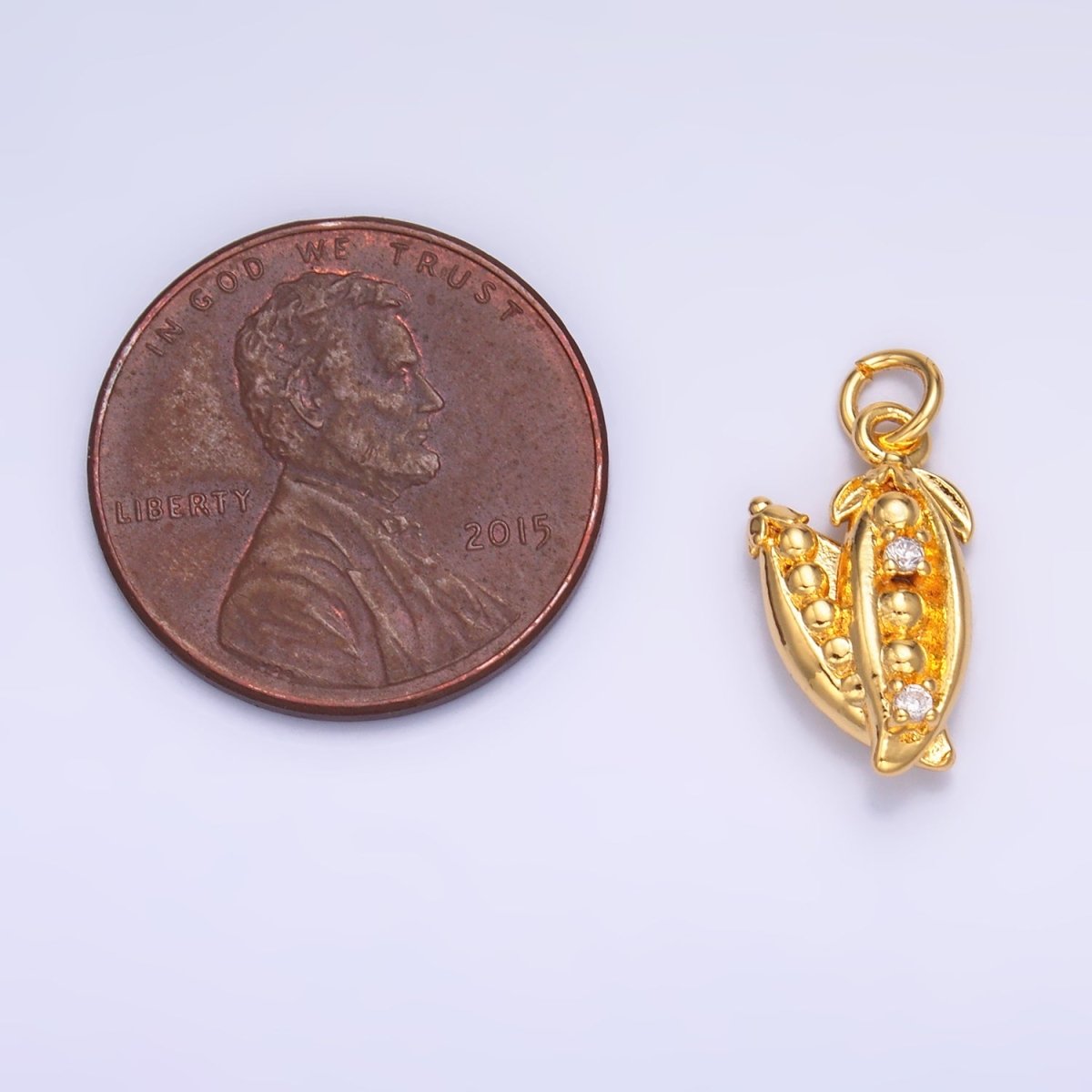 24K Gold plated CZ Pea Pods Fruit Multidimensional 3D Charm in Gold & Silver | M173 