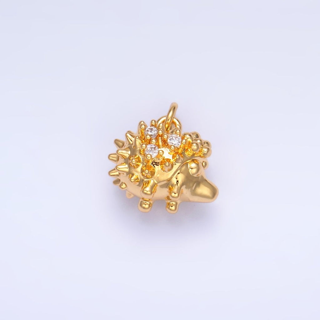 24K Gold plated CZ Porcupine Hedgehog Animal 3D Multidimensional Charm in Gold & Silver | W380