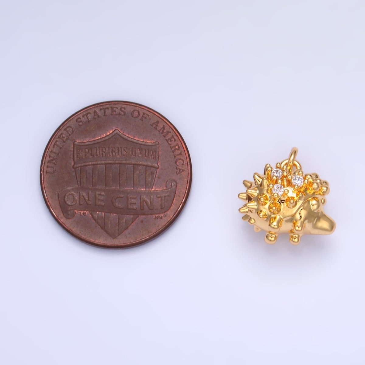 24K Gold plated CZ Porcupine Hedgehog Animal 3D Multidimensional Charm in Gold & Silver | W380