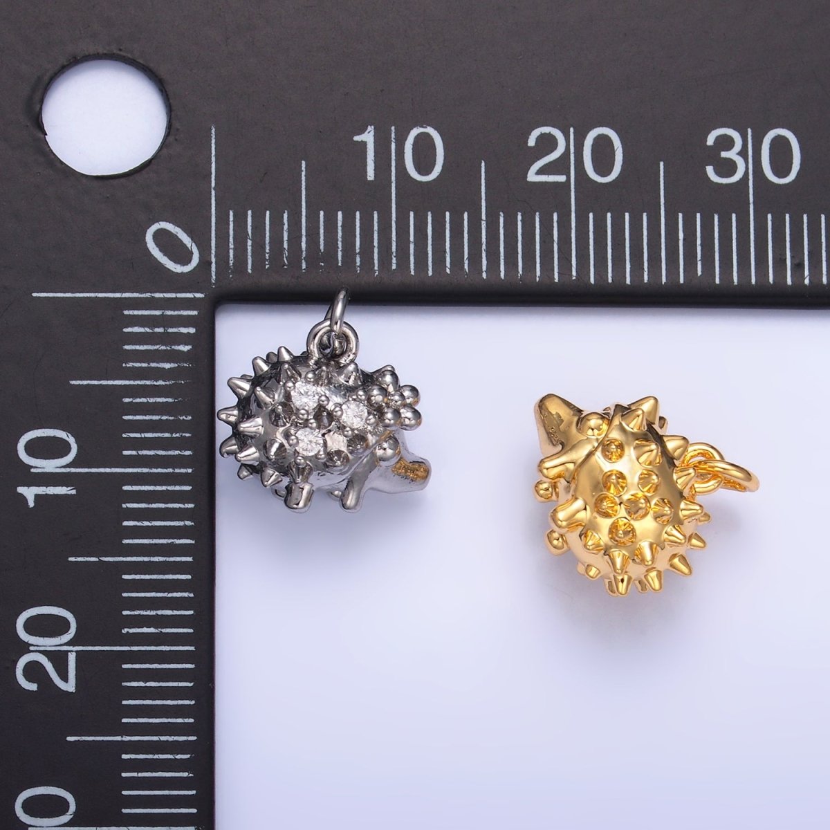 24K Gold plated CZ Porcupine Hedgehog Animal 3D Multidimensional Charm in Gold & Silver | W380