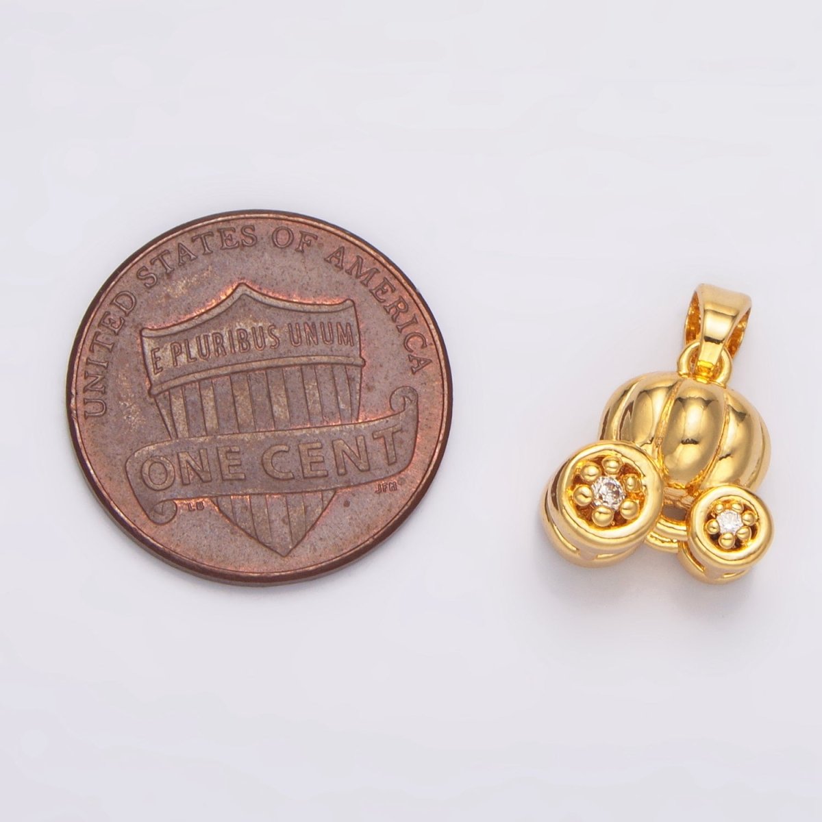 24K Gold plated CZ Pumpkin Fruit Carriage Multidimensional 3D Charm in Gold & Silver | AA1031 - DLUXCA