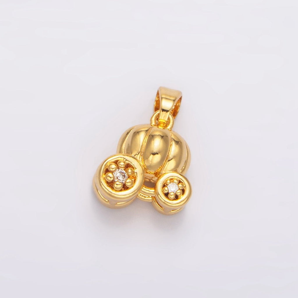24K Gold plated CZ Pumpkin Fruit Carriage Multidimensional 3D Charm in Gold & Silver | AA1031 - DLUXCA