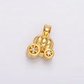24K Gold plated CZ Pumpkin Fruit Carriage Multidimensional 3D Charm in Gold & Silver | AA1031 - DLUXCA