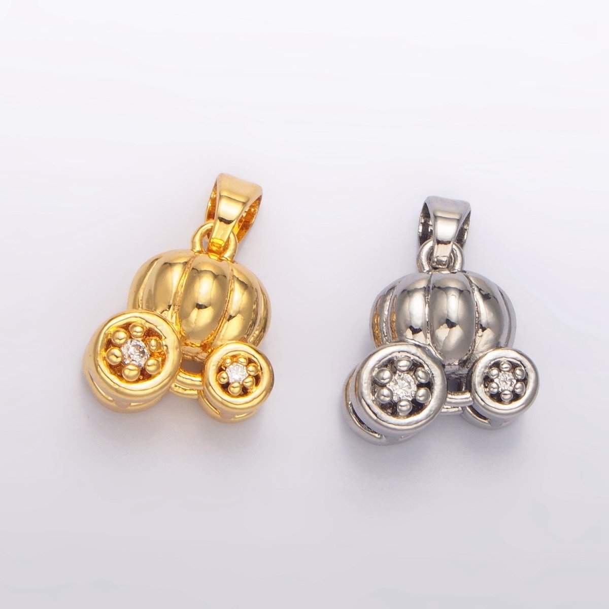 24K Gold plated CZ Pumpkin Fruit Carriage Multidimensional 3D Charm in Gold & Silver | AA1031 - DLUXCA