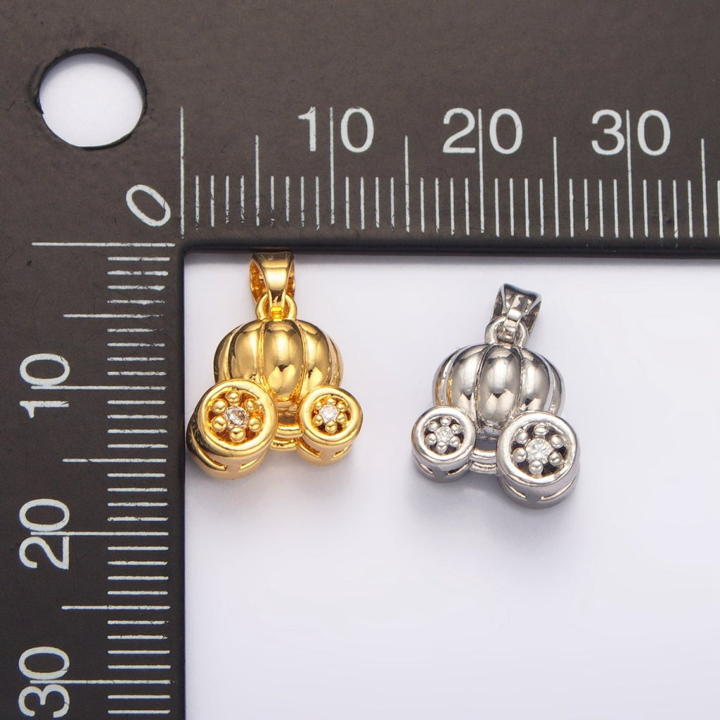 24K Gold plated CZ Pumpkin Fruit Carriage Multidimensional 3D Charm in Gold & Silver | AA1031 - DLUXCA