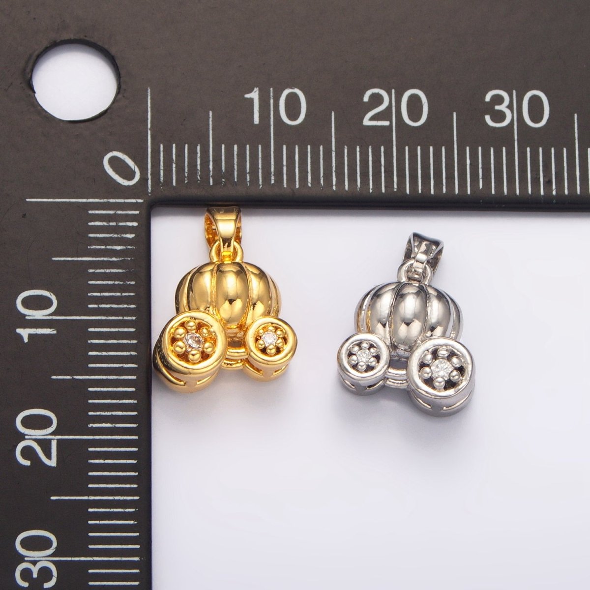 24K Gold plated CZ Pumpkin Fruit Carriage Multidimensional 3D Charm in Gold & Silver | AA1031 - DLUXCA