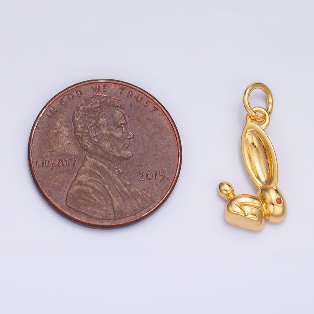 24K Gold plated CZ Rabbit Bunny Multidimensional 3D Charm in Gold & Silver | M174 - DLUXCA