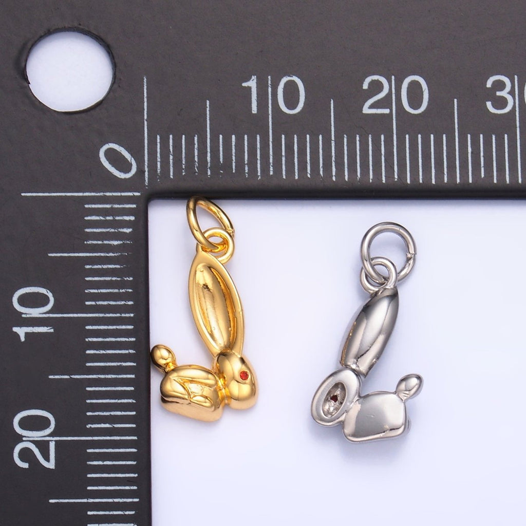 24K Gold plated CZ Rabbit Bunny Multidimensional 3D Charm in Gold & Silver | M174 - DLUXCA