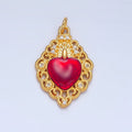 24K Gold plated CZ Red Elaborate Artisan Geometric Heart Charm | X867 - DLUXCA