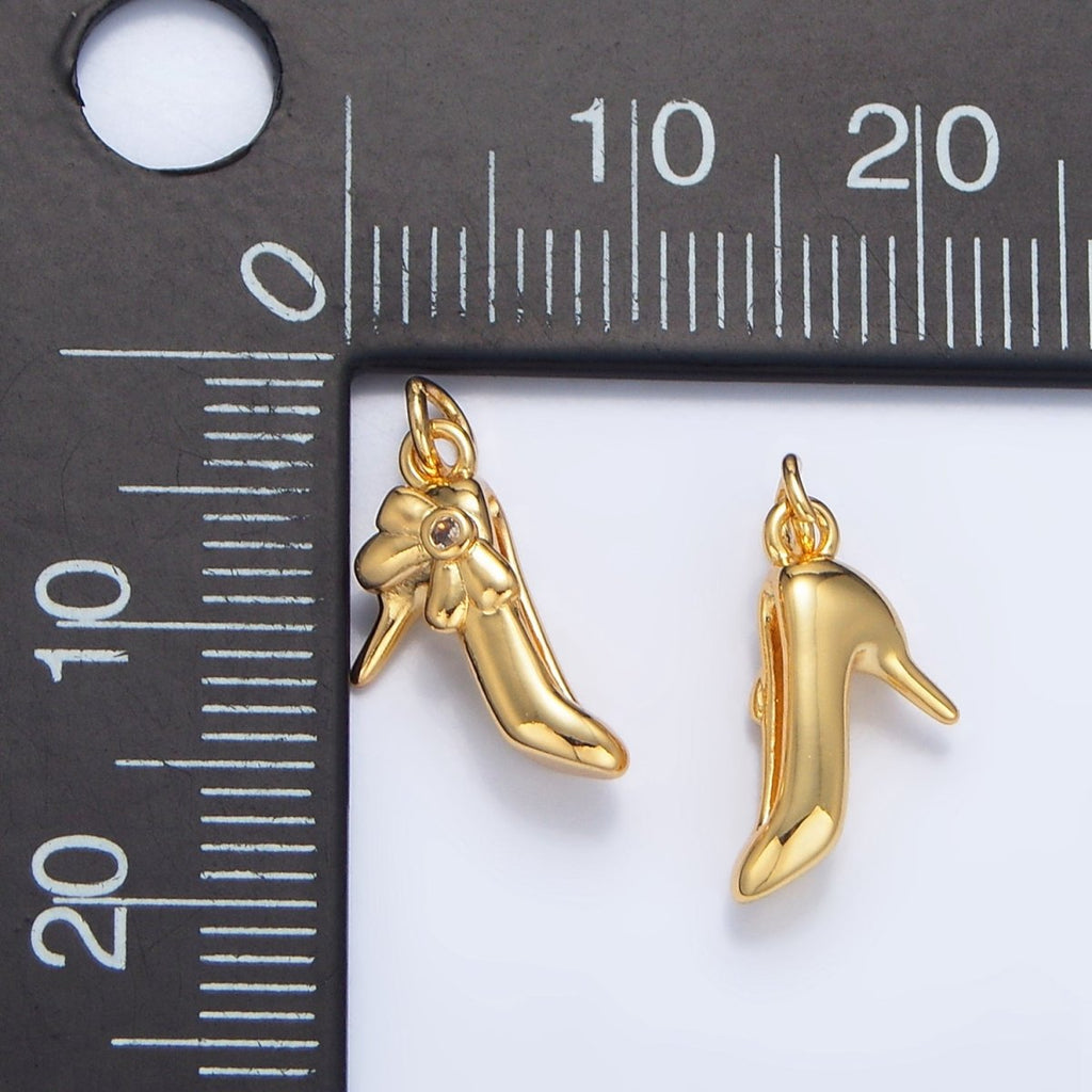 24K Gold plated CZ Ribbon Bow Kitten Heels Multidimensional Fashion Charm | W025 - DLUXCA