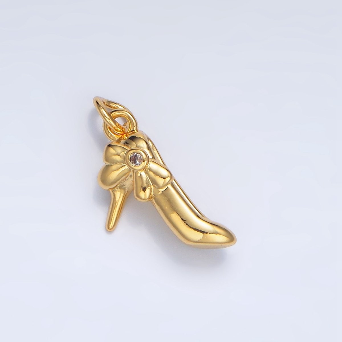 24K Gold plated CZ Ribbon Bow Kitten Heels Multidimensional Fashion Charm | W025 - DLUXCA